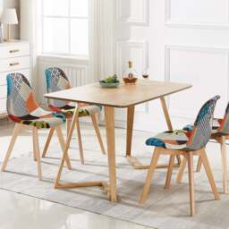 Patchwork Fabric Chair with Wooden Legs - Multicoloured - thumbnail 2