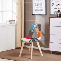 Patchwork Fabric Chair with Wooden Legs - Multicoloured - thumbnail 1