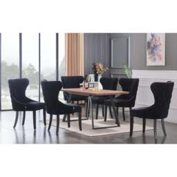 Toga Mayfair LUX Dining Table Set - Toga Extendable Walnut Dining Table w/ a Set of 6 Mayfair LUX Velvet Dining Chairs - thumbnail 2