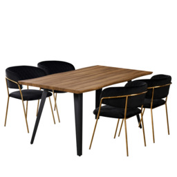 Atarah Rocco LUX 5PCs Dining Set includes an Oak Dining Table and Set of 4 Black Dining Chairs - thumbnail 1