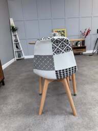 Patchwork Fabric Chair with Wooden Legs - Black and White - thumbnail 6