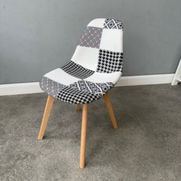 Patchwork Fabric Chair with Wooden Legs - Black and White - thumbnail 4