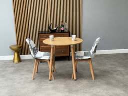 Patchwork Fabric Chair with Wooden Legs - Black and White - thumbnail 3