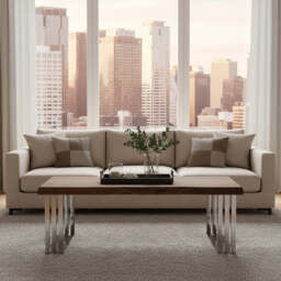 Natural Wood Top Coffee Table with Silver Stainless Steel Looped Base, Hampstead - thumbnail 3