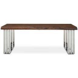 Natural Wood Top Coffee Table with Silver Stainless Steel Looped Base, Hampstead - thumbnail 2