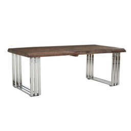 Natural Wood Top Coffee Table with Silver Stainless Steel Looped Base, Hampstead - thumbnail 4