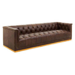 King Dark Brown Leather Button Tufted 3 Seater Modern Chesterfield Sofa with Oak Wood Base - thumbnail 4