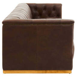 King Dark Brown Leather Button Tufted 3 Seater Modern Chesterfield Sofa with Oak Wood Base - thumbnail 5