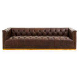 King Dark Brown Leather Button Tufted 3 Seater Modern Chesterfield Sofa with Oak Wood Base - thumbnail 2