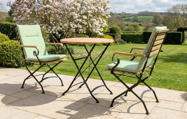 Sicily 2 Seater Teak and Wrought Iron Round 70cm Garden Dining Set - Apple Green