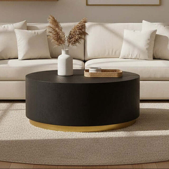 Black Concrete Effect Wood Coffee Table with Luxe Gold Metal Frame, Naro - image 1