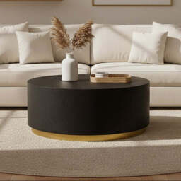 Black Concrete Effect Wood Coffee Table with Luxe Gold Metal Frame, Naro - thumbnail 1
