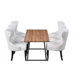 Toga Mayfair LUX Dining Table Set - Toga Extendable Walnut Dining Table w/ a Set of 6 Mayfair LUX Velvet Dining Chairs - Cream