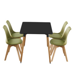 Black Halo Dining Table & Set of 4 Jamie Lorenzo Tulip chairs with Padded Seat - Green