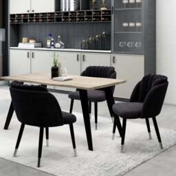 Milano Duke LUX Dining Set - a Light Walunt Dining Table & 4 Velvet Dining Chairs with Silver End Caps - thumbnail 2