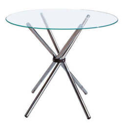 Clear Glass Top Round Dining Table with Silver Finish Metal Cross Base, Afton - thumbnail 2