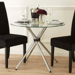 Clear Glass Top Round Dining Table with Silver Finish Metal Cross Base, Afton - thumbnail 3