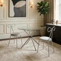 Clear Glass Top Round Dining Table with Silver Finish Metal Cross Base, Afton - thumbnail 4