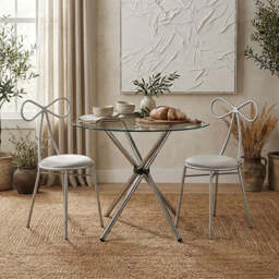 Clear Glass Top Round Dining Table with Silver Finish Metal Cross Base, Afton - thumbnail 1