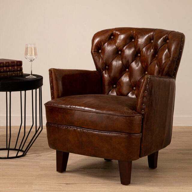 Victor Brown Leather Button Tufted Armchair - image 1