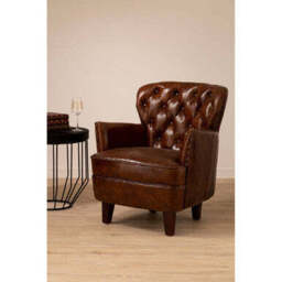 Victor Brown Leather Button Tufted Armchair - thumbnail 3