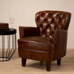 Victor Brown Leather Button Tufted Armchair