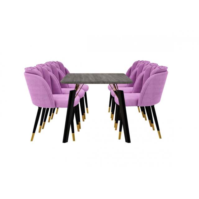 Milano Cosmo LUX Dining Set - a Black DAining Table & 6 Dining Chairs with Gold End Caps - Purple