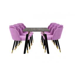 Milano Cosmo LUX Dining Set - a Black DAining Table & 6 Dining Chairs with Gold End Caps - Purple