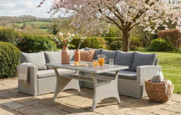 Stockholm 6 Seater Grey Rattan Garden Corner Dining Set - thumbnail 1