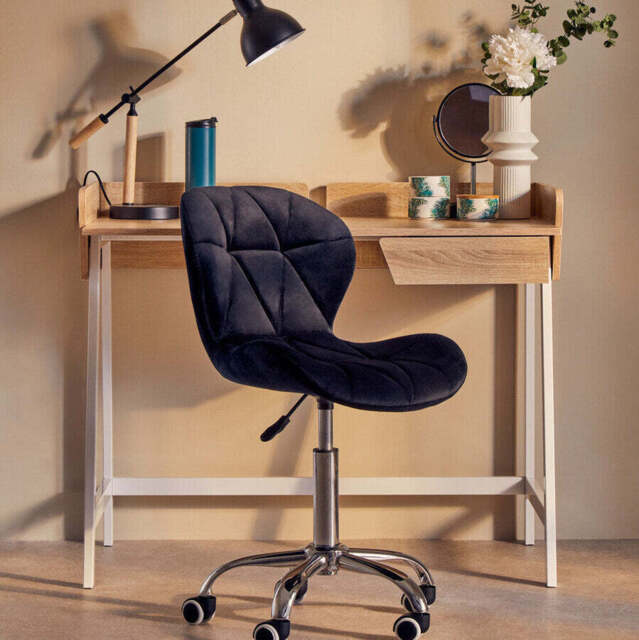 Franki Black Velvet Quilted Home Office Chair - image 1