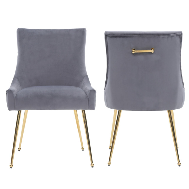 Viviana Velvet Dining Chair – Gold Legs, Ring Handle & Modern Accent - Gray / Set of 2