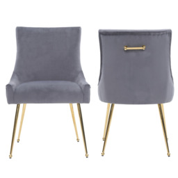 Viviana Velvet Dining Chair – Gold Legs, Ring Handle & Modern Accent - Gray / Set of 2
