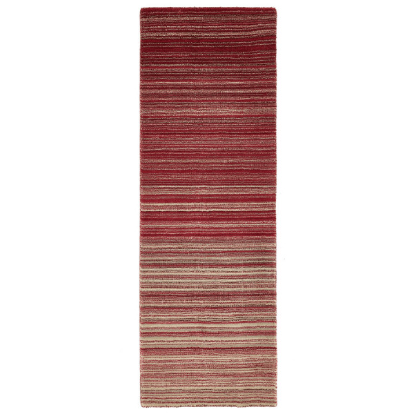 Fine Stripes Red Wool Rug - 67X200 cm