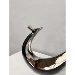Hand Casted Ceramic Abstract Bird Sculpture - Black & Silver Glossy Finish - thumbnail 2