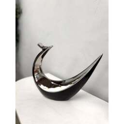 Hand Casted Ceramic Abstract Bird Sculpture - Black & Silver Glossy Finish - thumbnail 1