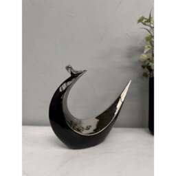 Hand Casted Ceramic Abstract Bird Sculpture - Black & Silver Glossy Finish - thumbnail 3