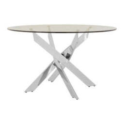 Round Clear Tempered Glass Dining Table with Intersecting Chrome Stainless Steel Legs, Allure - thumbnail 3