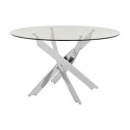 Round Clear Tempered Glass Dining Table with Intersecting Chrome Stainless Steel Legs, Allure - thumbnail 2