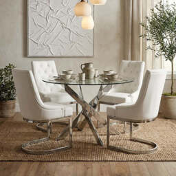 Round Clear Tempered Glass Dining Table with Intersecting Chrome Stainless Steel Legs, Allure - thumbnail 4