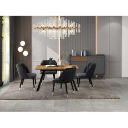 Milano Rocco Duke LUX Dining Set - a Oak Dining Table & 4 Velvet Dining Chairs with Silver End Caps - thumbnail 2