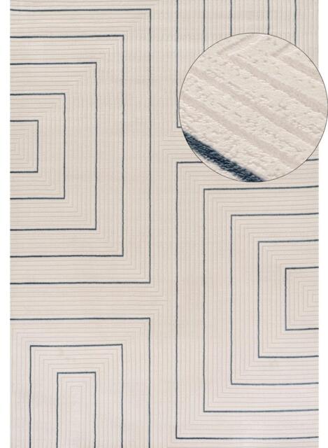Carmel Cream-Blue Geometric Rug - 6040 - 240X340 cm