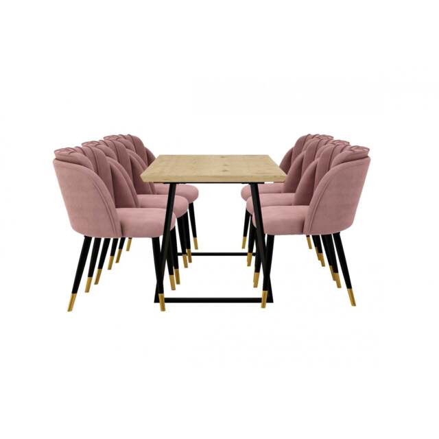 Milano Toga Extendable Dining Set - a Brown Extendable Dining Table & 6 Dining Chairs with Gold End Caps - Pink