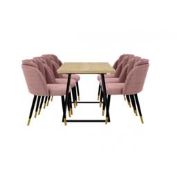 Milano Toga Extendable Dining Set - a Brown Extendable Dining Table & 6 Dining Chairs with Gold End Caps - Pink