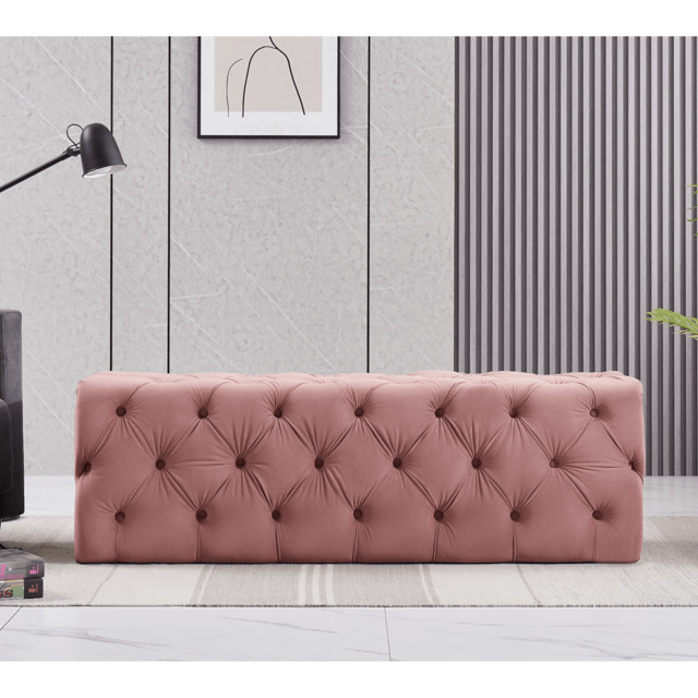 Melia Velvet Ottoman Bench - Pink