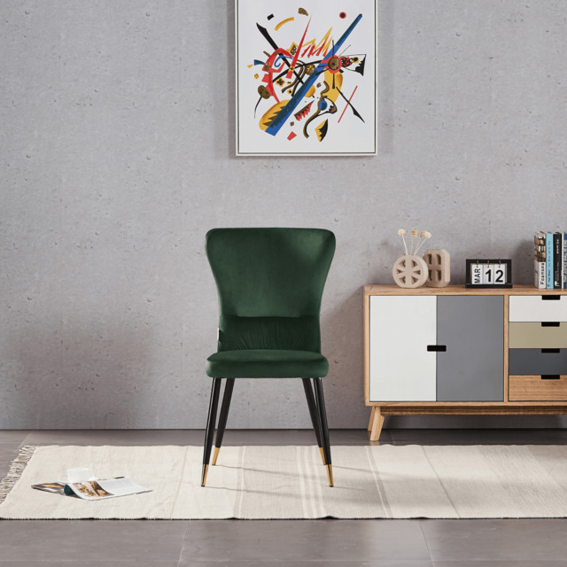 New York LUX Velvet Dining Chair with Metal Legs - Scandinavian Inspired - Green / Single