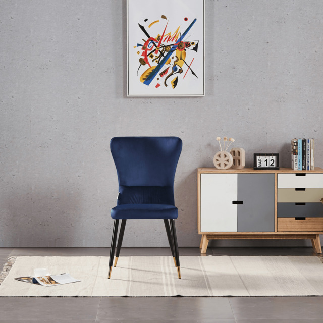 New York LUX Velvet Dining Chair with Metal Legs - Scandinavian Inspired - Blue / Single