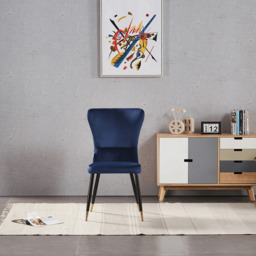 New York LUX Velvet Dining Chair with Metal Legs - Scandinavian Inspired - Blue / Single
