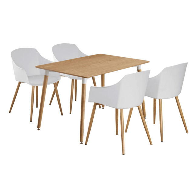 Eden Halo Dining Set - an Oak Dining Table and Set of 4 Dining Chairs - White
