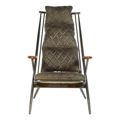 Hoxton Grey Leather Quilted High Back Chair - image 1