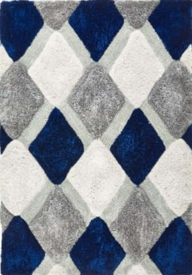 3D Navy Geometric Shaggy Rug - 160X230 cm
